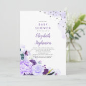 Invitation Parties scintillant violet et argenté Baby shower  (Debout devant)