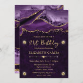 Invitation Parties scintillant violet et or Agate 21e anniver (Devant / Derrière)