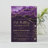 Invitation Parties scintillant violet et or Agate Anniversair (Debout devant)