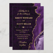 Invitation Parties scintillant violet et or Agate et marbre M (Devant / Derrière)