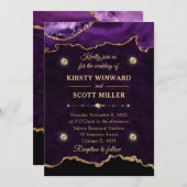 Invitation Parties scintillant violet et or Agate Marbre Mari (Devant / Derrière)