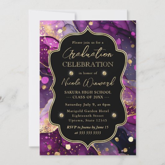 Invitation Parties scintillant violet et or Alcool Encre Grad (Devant)