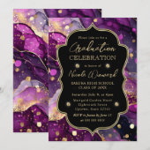 Invitation Parties scintillant violet et or Alcool Encre Grad (Devant / Derrière)