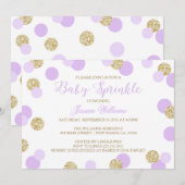 Invitation Parties scintillant violet et or Bébé saupoudrer I (Devant / Derrière)