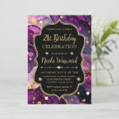 Invitation Parties scintillant violet et or Encre d'alcool 21 (Debout devant)