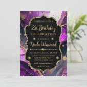 Invitation Parties scintillant violet et or Encre d'alcool 21 (Debout devant)