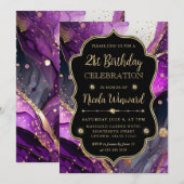 Invitation Parties scintillant violet et or Encre d'alcool 21 (Devant / Derrière)