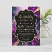 Invitation Parties scintillant violet et or Encre d'alcool 21 (Debout devant)