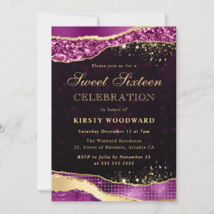 Invitation Parties scintillant violet et or Glam Larmes Sweet