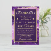Invitation Parties scintillant violet et or Marbre Agate Mari (Debout devant)