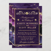 Invitation Parties scintillant violet et or Marbre Agate Mari (Devant / Derrière)