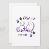 Invitation Parties scintillant violet étoiles 30e anniversair (Devant / Derrière)