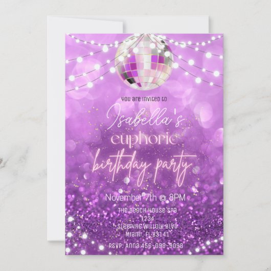 Invitation Parties scintillant violet Euphoria Anniversaire F (Devant)