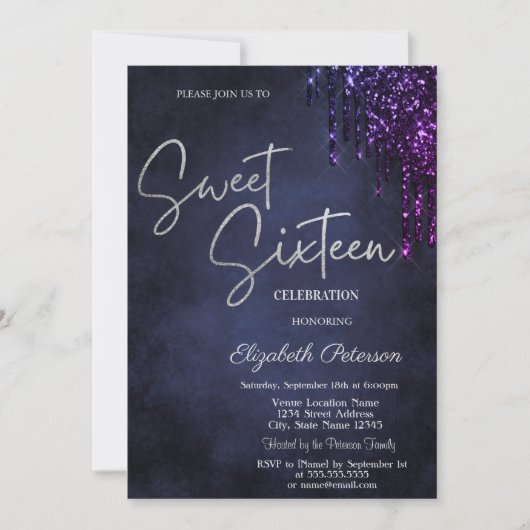 Invitation Parties scintillant violet foncé, bleu marine Swee (Devant)
