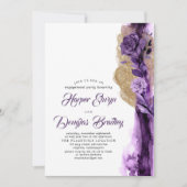 Invitation Parties scintillant violet foncé et or Fête d'enga (Devant)