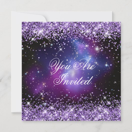 Invitation Parties scintillant violet Galaxy Cluster Planétar (Devant)
