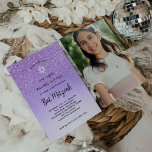 Invitation Parties scintillant violet glam Bat mitzvah | Reto<br><div class="desc">Cette invitation Bat mitzvah moderne et élégante présente une typographie script branchée sur un glam,  violet ombre et faux parties scintillant look arrière - plan,  avec une image de l'Etoile de David. Votre photo préférée se trouve sur le dos.</div>