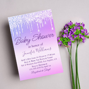 Invitation parties scintillant violet goutte à goutte baby sh