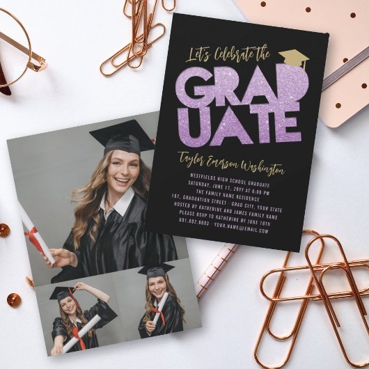 Invitation Parties scintillant violet Graduate Couduate Gradu