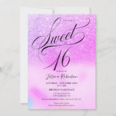 Invitation Parties scintillant violet holographique script ch (Devant)