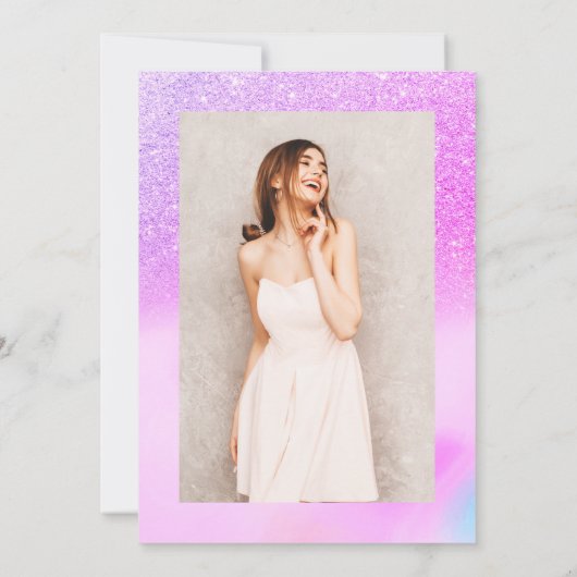 Invitation Parties scintillant violet holographique script ch (Dos)