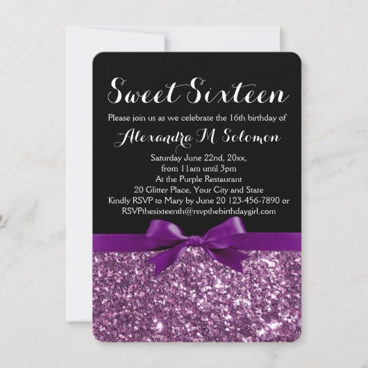 Invitation Parties scintillant violet Imprimer Bow Sweet 16 P (Devant)