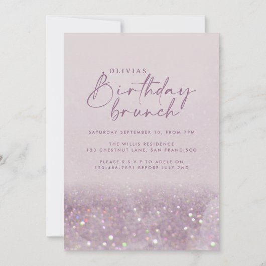 Invitation Parties scintillant violet Lilac élégant brunch d' (Devant)