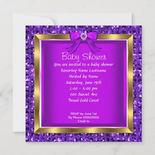 Invitation Parties scintillant violet mignonne bébé dans le B (Dos)