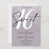 Invitation Parties scintillant violet moderne script de bordu (Devant)