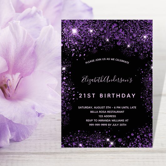 Invitation Parties scintillant violet noir
