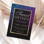 Invitation Parties scintillant violet noir or élégant chic Sw<br><div class="desc">Une douche à parties scintillant noire couleur bleu violet moderne,  assez chic et élégante ombre avec bloc de couleur noire Sweet 16 anniversaire invitation avec motif or ombre. Parfait pour un Sweet sixteen princesse,  parfait pour elle,  la fashionista qui aime motif moderne et glam</div>