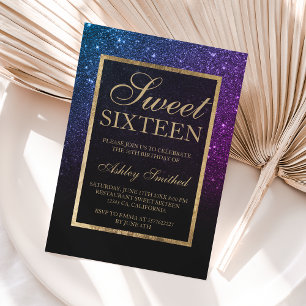 Invitation Parties scintillant violet noir or élégant chic Sw