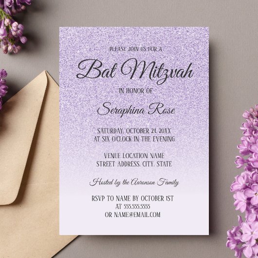 Invitation Parties scintillant violet ombre Bat mitzvah