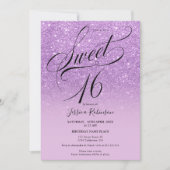 Invitation Parties scintillant violet ombre chic script Sweet (Devant)