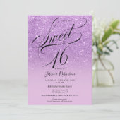 Invitation Parties scintillant violet ombre chic script Sweet (Debout devant)