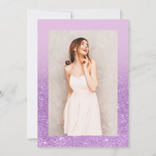 Invitation Parties scintillant violet ombre chic script Sweet (Dos)