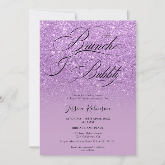 Invitation Parties scintillant violet ombre script nuptiale d (Devant)