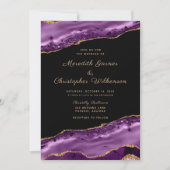 Invitation Parties scintillant violet or  marbre Mariage Agat (Devant)