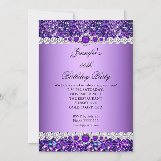 Invitation Parties scintillant violet Pearl Diamond fête d'an (Devant)
