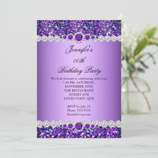 Invitation Parties scintillant violet Pearl Diamond fête d'an (Debout devant)