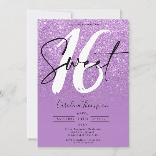 Invitation Parties scintillant violet script de bordure photo (Devant)