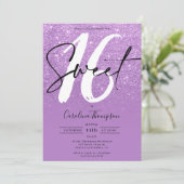 Invitation Parties scintillant violet script de bordure photo (Debout devant)