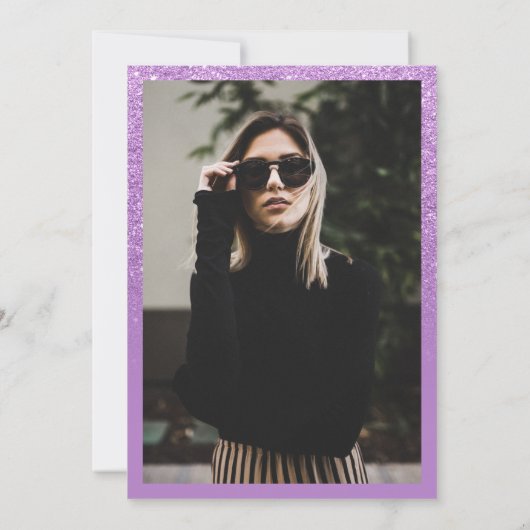 Invitation Parties scintillant violet script de bordure photo (Dos)
