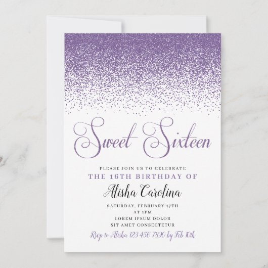 Invitation Parties scintillant violet Sweet sixteen Anniversa (Devant)