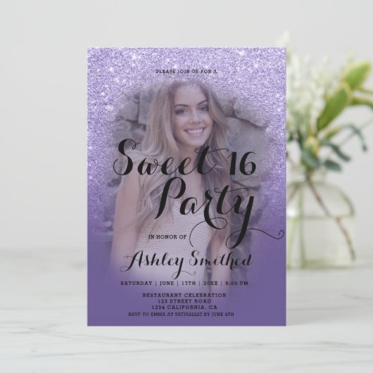 Invitation Parties scintillant violet violet moderne ombre ph (Debout devant)