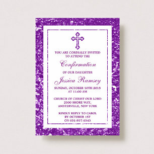 Invitation Parties scintillant violette Croix sainte Communio