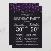 Invitation Parties scintillant violette de la fête d'annivers (Devant / Derrière)
