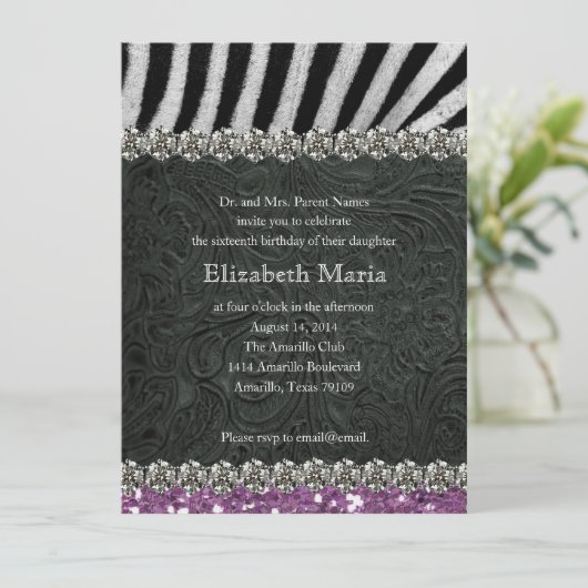 Invitation Parties scintillant violette Ecouter l'Sweet sixte (Debout devant)