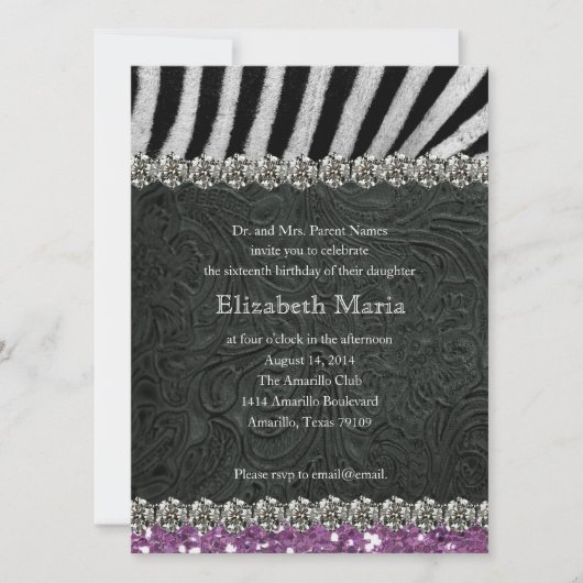 Invitation Parties scintillant violette Ecouter l'Sweet sixte (Devant)