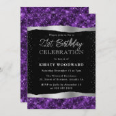 Invitation Parties scintillant violette et noire Shimmer 21e (Devant / Derrière)